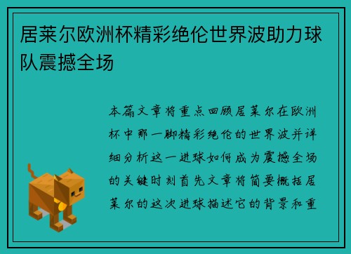 居莱尔欧洲杯精彩绝伦世界波助力球队震撼全场